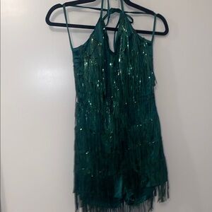 Green Fringe Halter Dress
